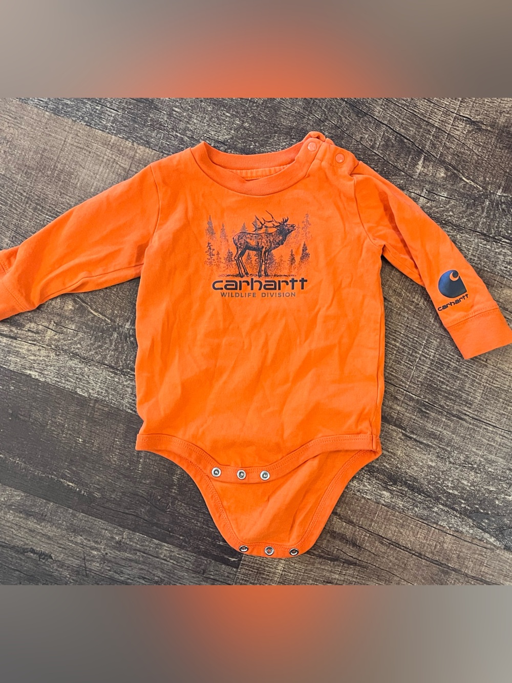 Carhartt Bright Orange Graphic Long-Sleeve Baby One-Piece - 100% Cotton